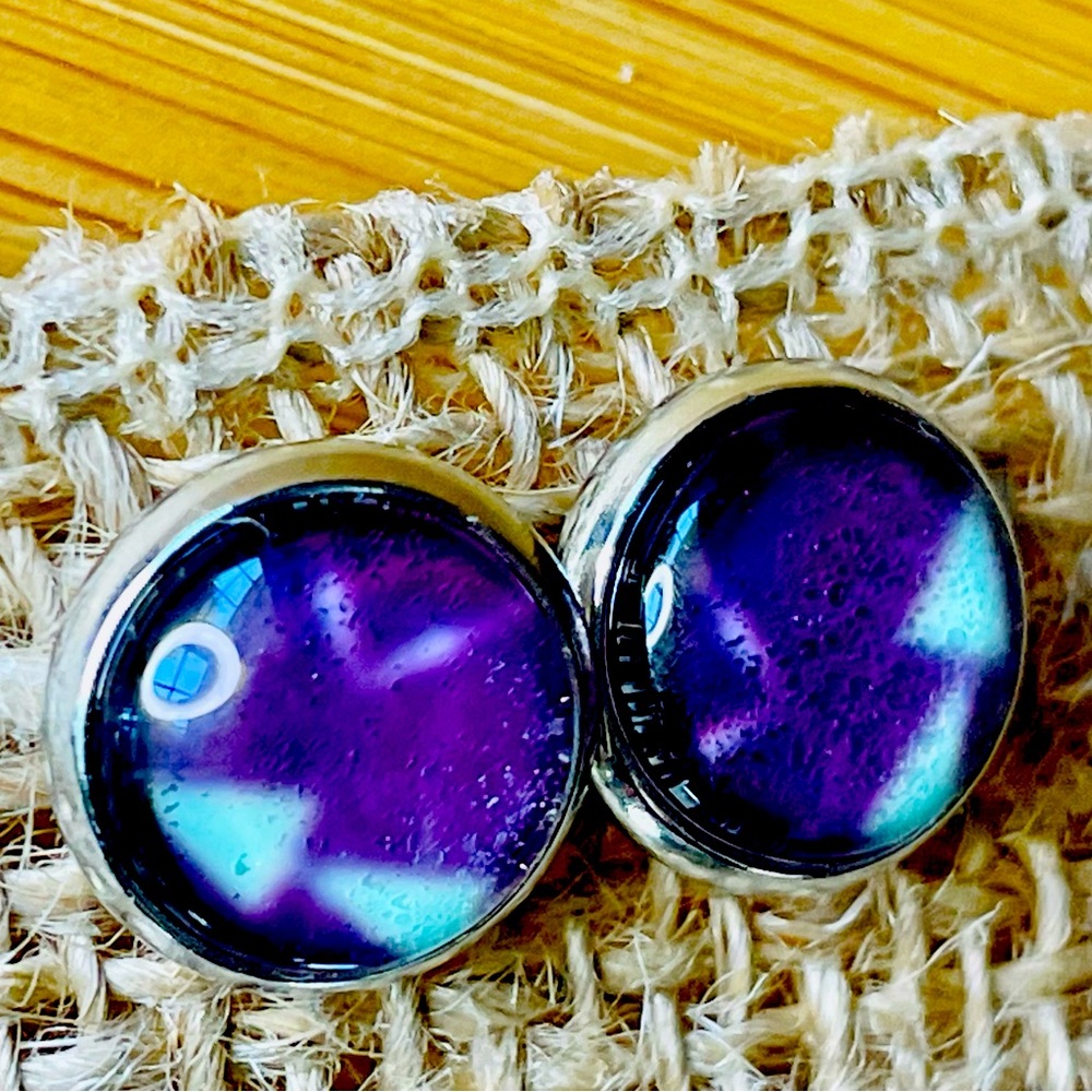 Purple/Light Blue Stud Earrings.